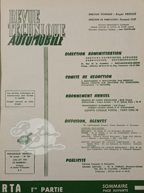 Revue Technique RTA Panhard PL17, Tigre 1961-63 – Image 2