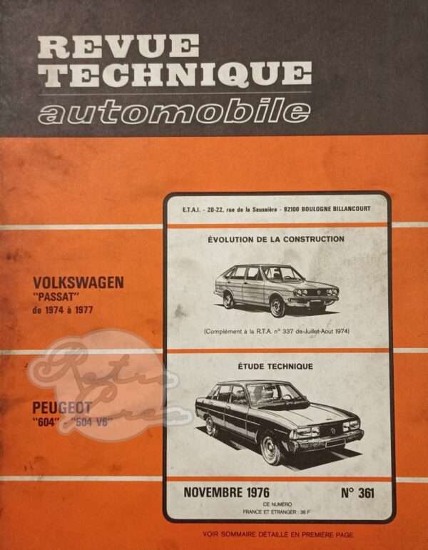 Revue Technique RTA Peugeot 604, 504 V6