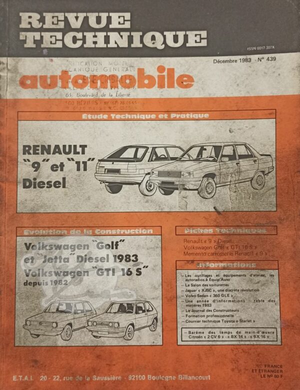 Revue Technique RTA Renault 9 et 11 Diesel