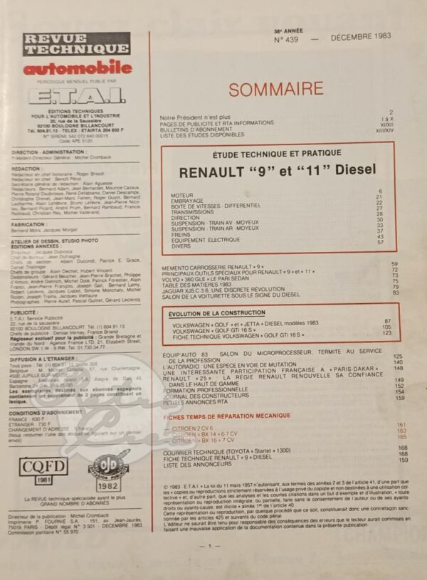 Revue Technique RTA Renault 9 et 11 Diesel - Image 2