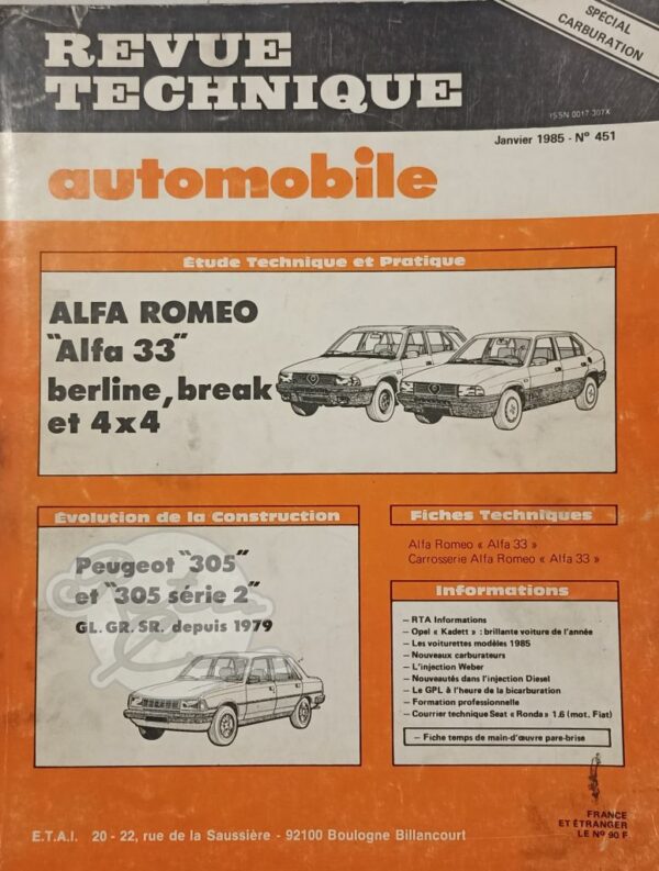 Revue Technique RTA Alfa Romeo Alfa 33, 4x4