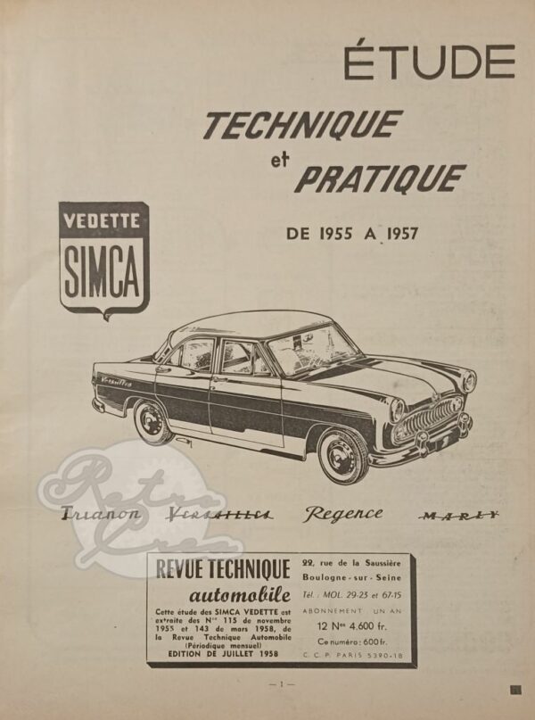 Revue Technique Etude RTA Simca Vedette 55-57 - Image 2