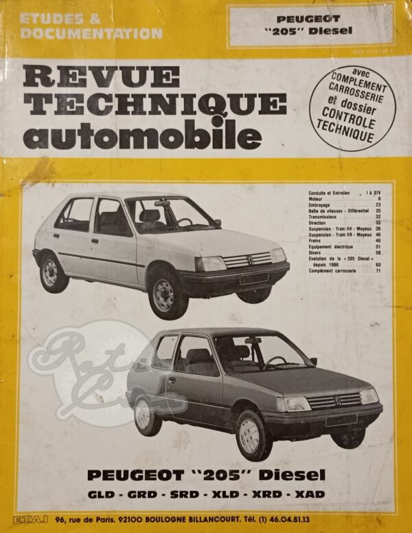 Revue Technique Etude RTA Peugeot 205