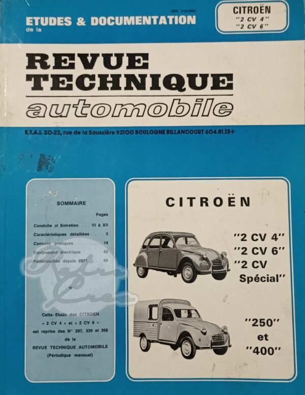 Revue Technique Etude RTA Citroën 2CV4 2CV6