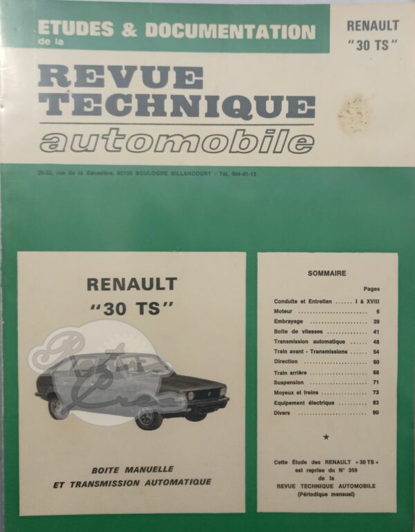 Revue Technique Etude RTA Renault R30 TS