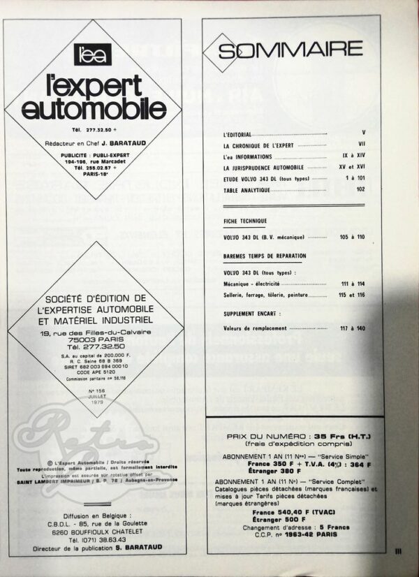 Revue Technique L'Expert Automobile Volvo 343 - Image 2