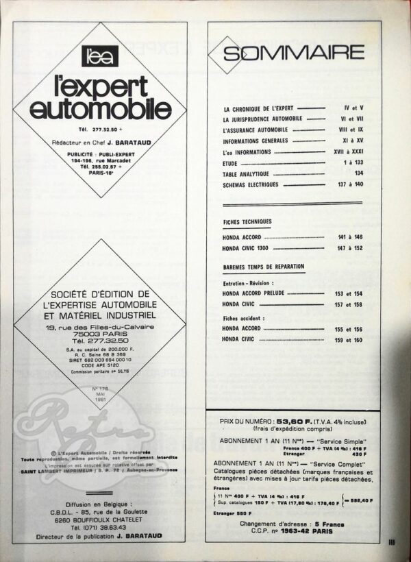 Revue Technique L'Expert Automobile Honda Accord 1979 - Image 2