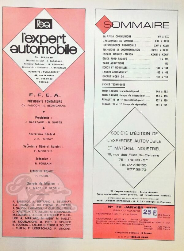 Revue Technique L'Expert Automobile Ford Taunus 1971 - Image 2