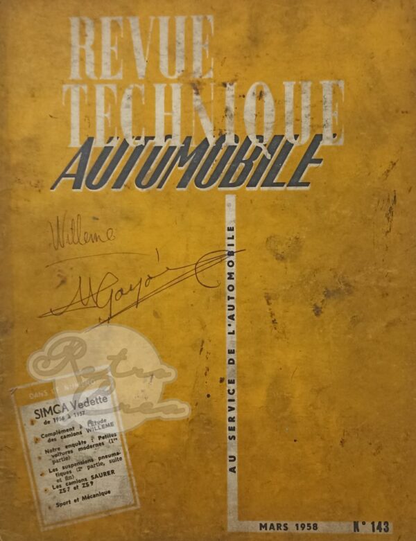 Revue Technique RTA Simca Vedette Trianon, Versailles, Régence, Marly (partie 2). Willeme (partie 2)