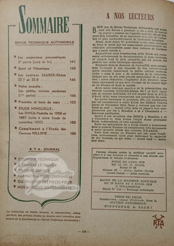 Revue Technique RTA Simca Vedette Trianon, Versailles, Régence, Marly (partie 2). Willeme (partie 2) - Image 3