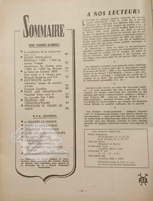 Revue Technique RTA Renault 1000kg, 1400kg, Goelette, Voltigeur (R2065, R2066, R2086) - Image 3