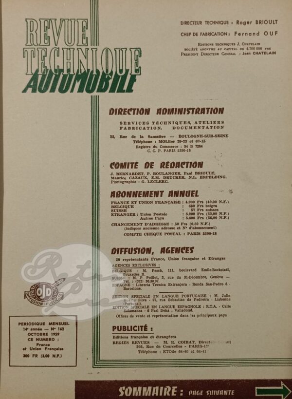Revue Technique RTA Special Salon 1959 - Image 2