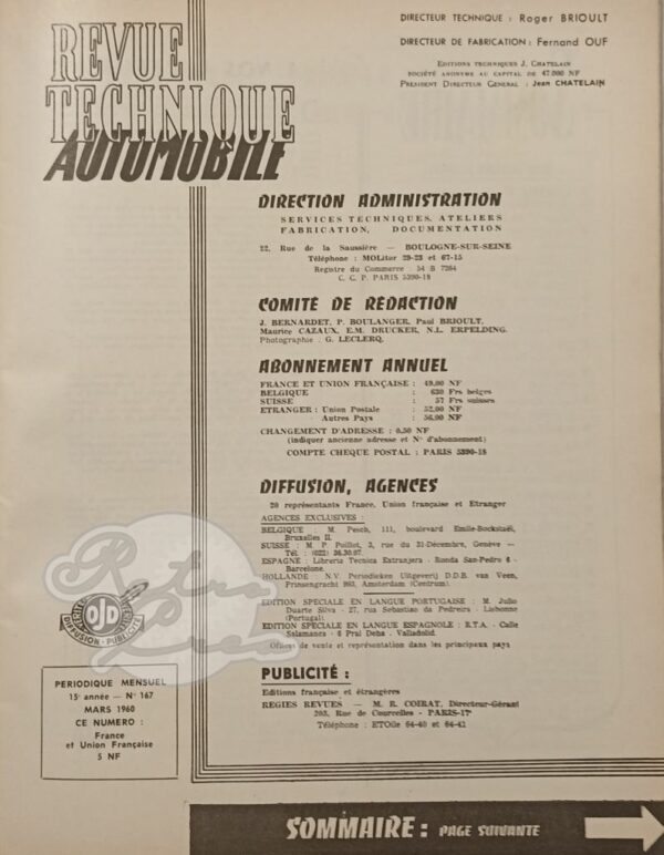 Revue Technique RTA Renault Dauphine Gordini R1091 1958-59 - Image 2