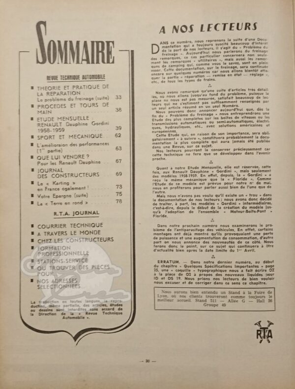Revue Technique RTA Renault Dauphine Gordini R1091 1958-59 - Image 3