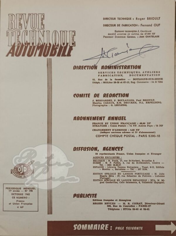 Revue Technique RTA Special Salon 1962 - Image 2