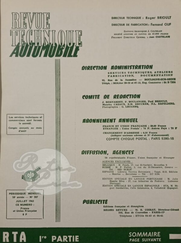 Revue Technique RTA Panhard PL17, Tigre 1961-63 - Image 2