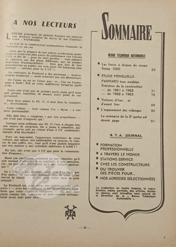 Revue Technique RTA Panhard PL17, Tigre 1961-63 - Image 3