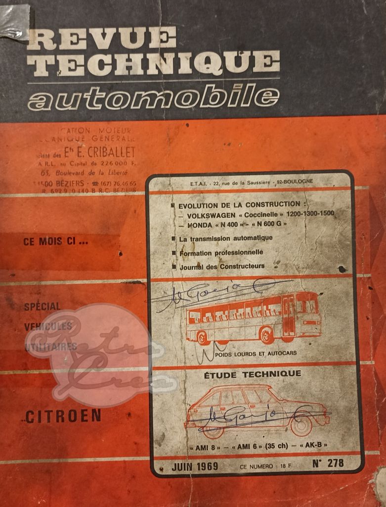 Revue Technique RTA Citroën Ami 6 35ch, Ami 8, AK-B