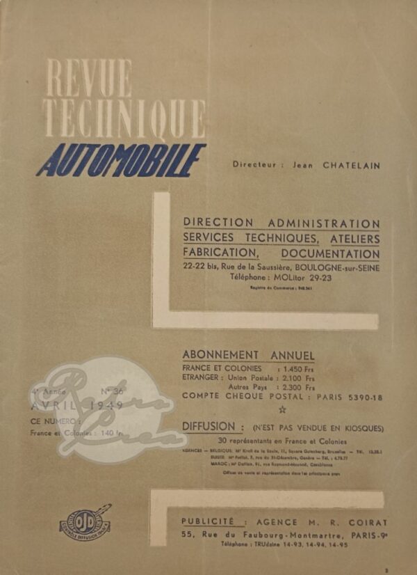 Revue Technique RTA Lancia Belna. VW Type 1 1100cm3 - Image 2