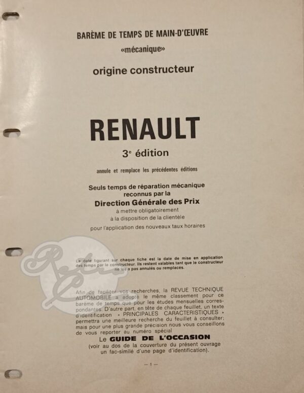 Revue Technique RTA Barême de temps Renault 3e édition - Image 2