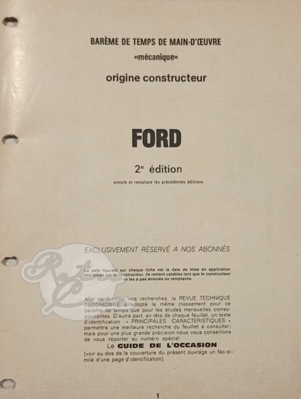 Revue Technique RTA Barême de temps Ford 2e édition - Image 2