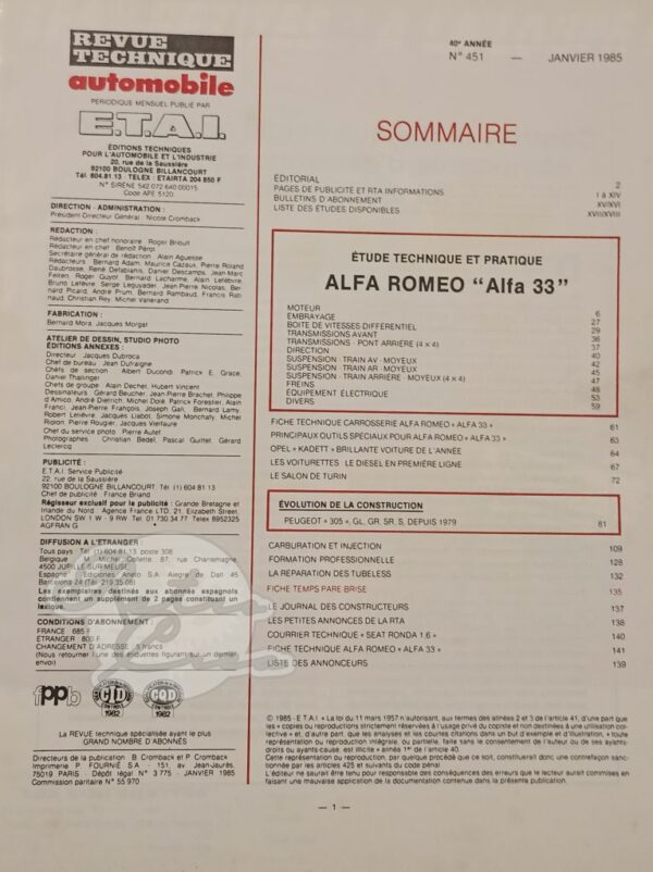 Revue Technique RTA Alfa Romeo Alfa 33, 4x4 - Image 2
