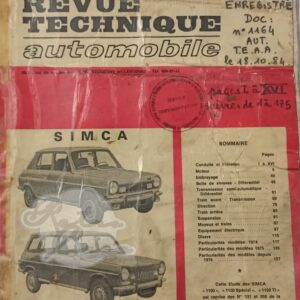 Revue Technique Etude RTA Simca 1100 1100S 1100TI