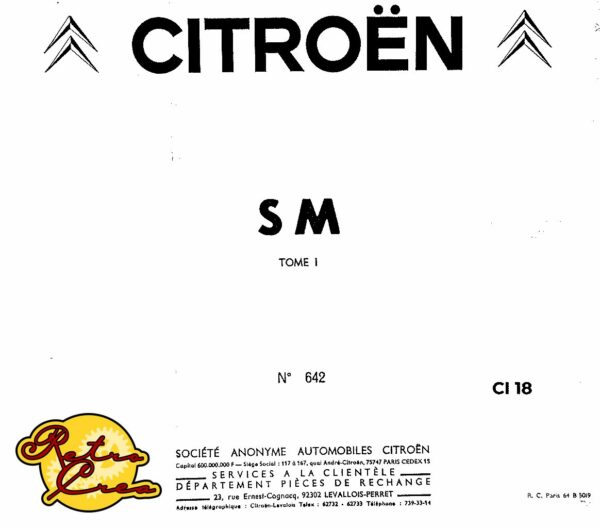 Catalogue Pièces Citroën SM Tome I