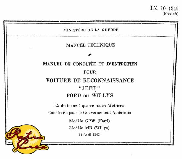 Manuel Réparation Ford/Willys Jeep GPW / MB