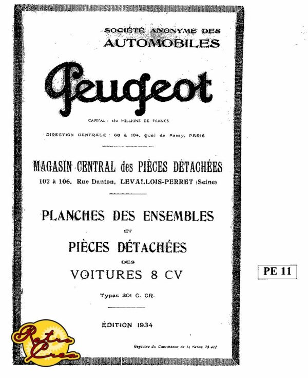 Catalogue Pièces Peugeot 301 C CR 8CV