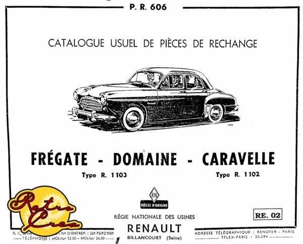 Catalogue Pièces Renault Frégate R1103 Caravelle R1102 Domaine R1103