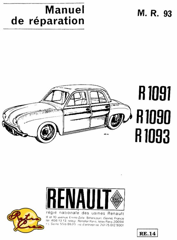 Manuel Réparation Renault Dauphine R1090 R1091 R1093