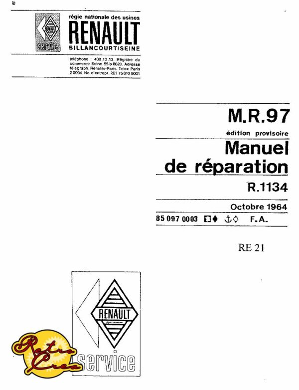 Manuel Réparation Renault R8 R1134