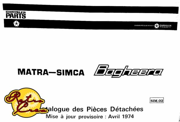 Catalogue Pièces Matra-Simca Bagheera